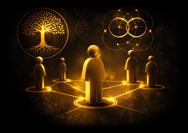 family constellation therapy with symbolic figures representing family system connections