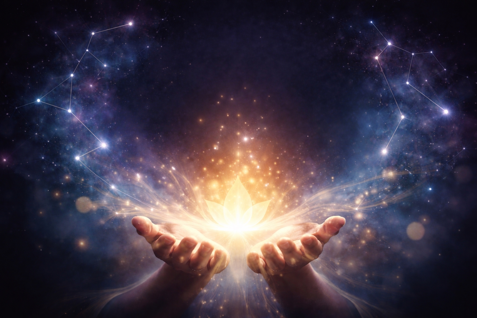 Family constellation therapy and health visual showing constellation pattern and healing light